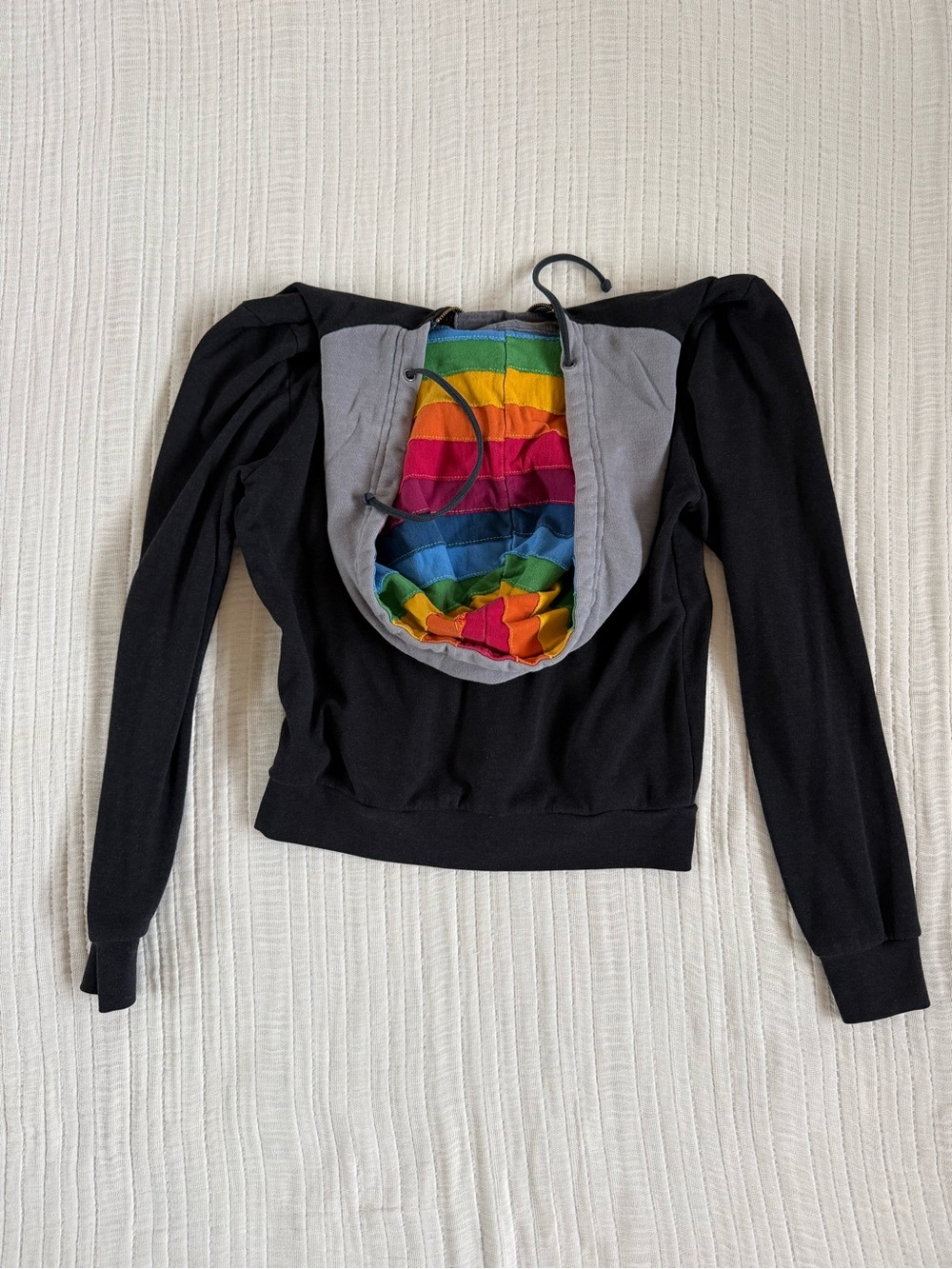 Aviator Nation Black Zip Hoodie Rainbow Lined Hood Women’s size small - Picture 3 of 3
